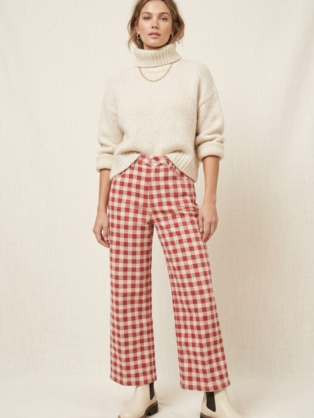 Rails women’s Red Gingham Wide-Leg Cropped Pants size 27